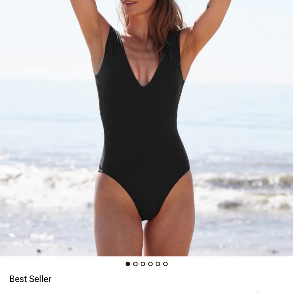Summersault ruched backflip Black V-Neck One-Piece Swimsuit with High Cut